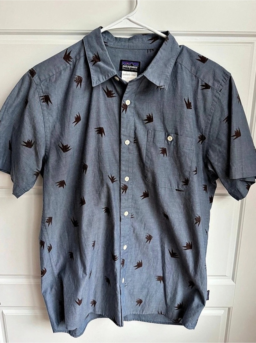 Patagonia Go-To Shirt Blue Bird Print Short Sleeve Size Medium